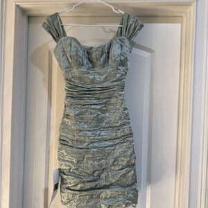 Nicole Miller Collection - Chic Ruched Mini Dress in Soft Blue Silver NWT